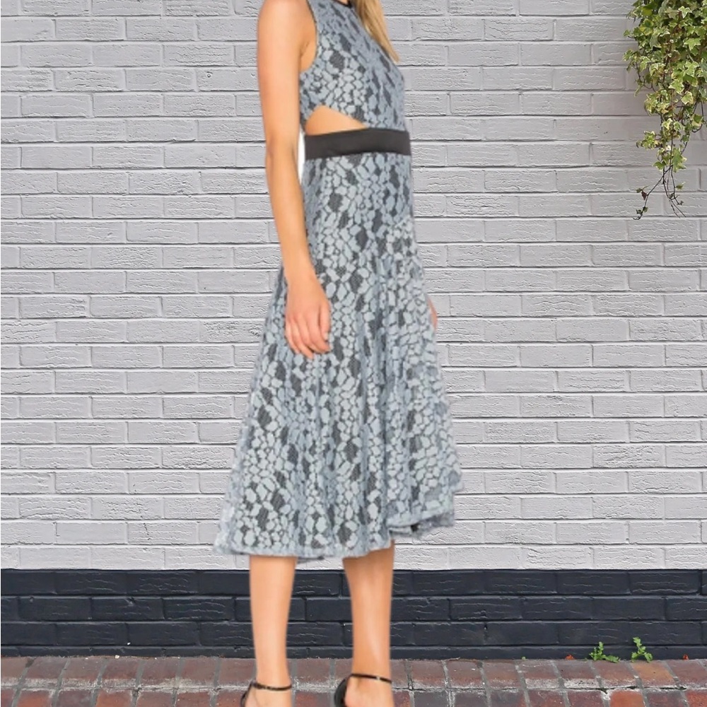 Alexis 'Maile' Lace Cutout Midi Dress in Midnight Blue